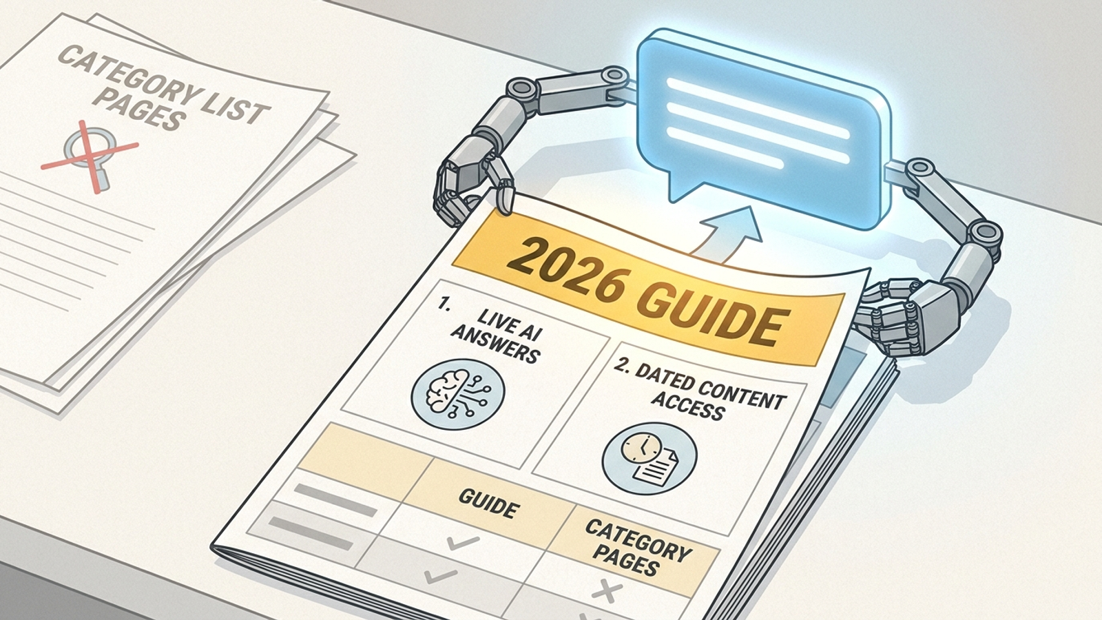 Dated 2026 guide beside a chat answer
